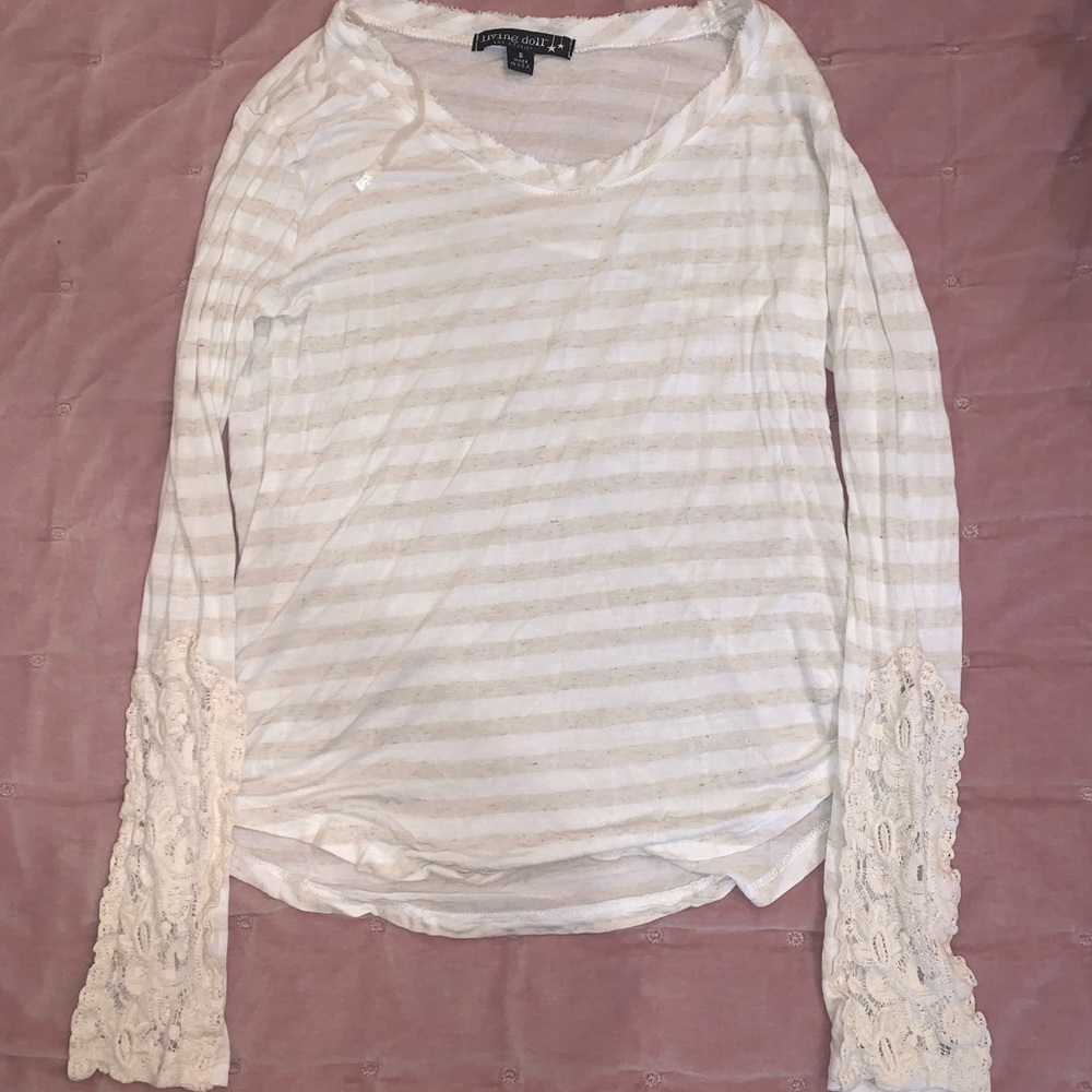 Striped Cream Shirt with Lace